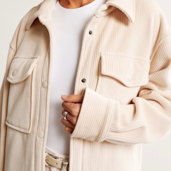 Abercrombie & Fitch Cozy Corduroy Cream Fleece Shacket Jacket Sz S - Picture 8 of 14